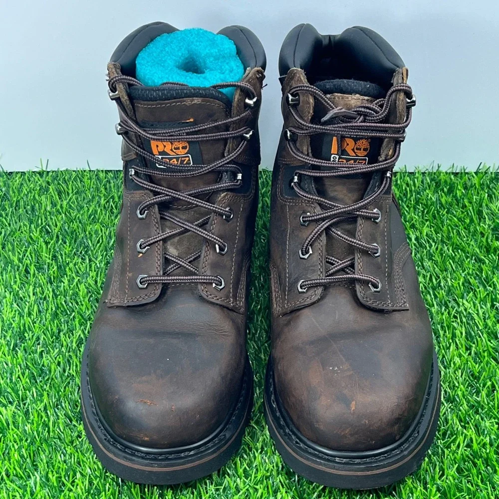 Timberland‎ PRO Mens Brown Leather Steel Toe Work Boots Size 12
